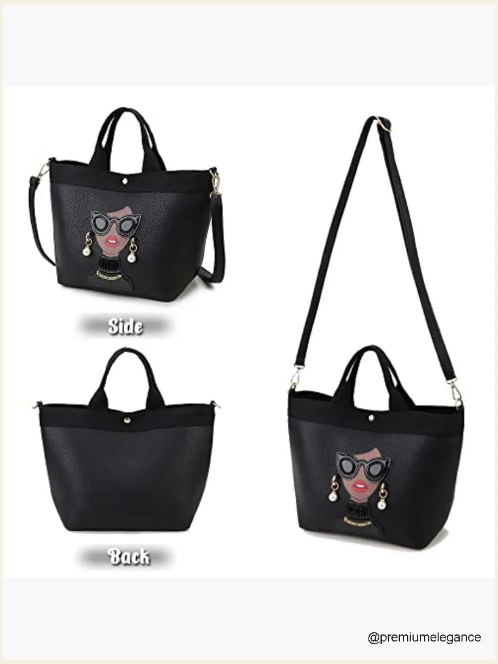 Funky 3D Lady Face PU Leather Satchel Handbag Tote Shoulder Bag